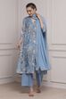 Blue Floral Printed Asymmetric Suit Set image number 0
