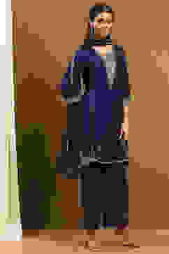 Purple Embroidered Straight Suit Set image number 5