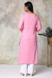 Pink Cotton Straight Printed Kurta image number 6