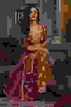 Brown Pure Banarasi Brocade Kalidar Suit Set image number 0