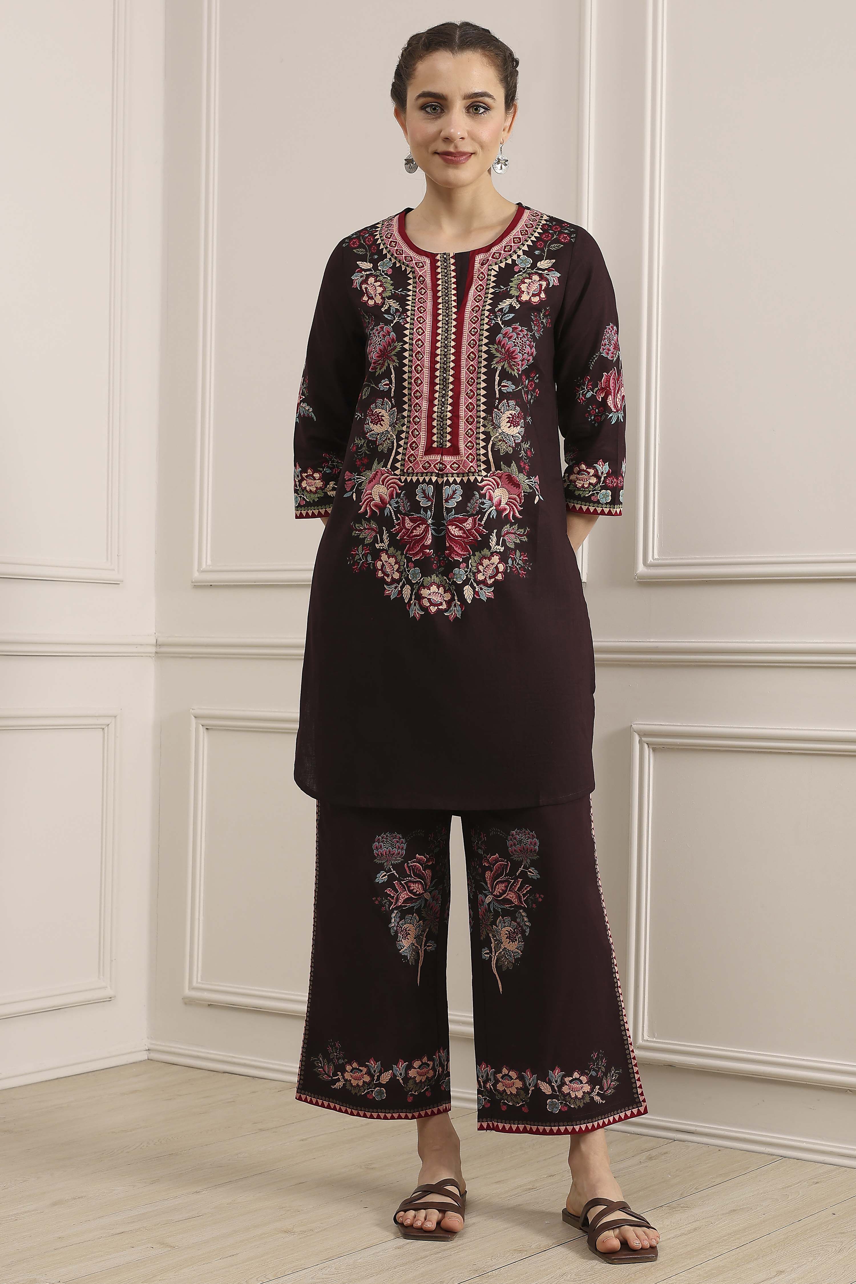 Blue Cotton Printed Straight Kurta Set image number 6