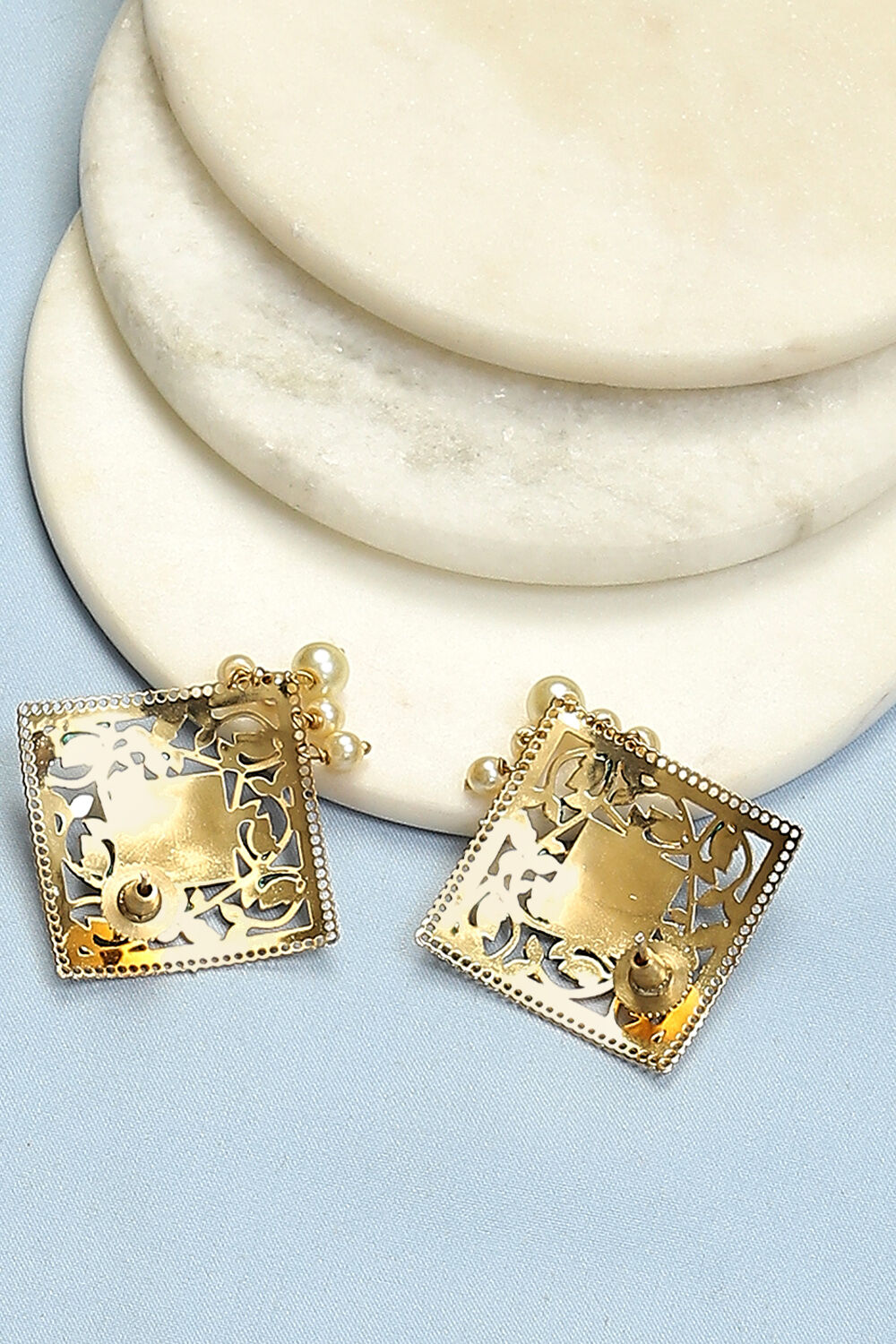 Gold Green Brass Earrings image number 2