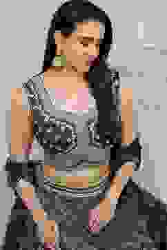 Teal Cotton Blend Dyed Lehenga Set image number 7