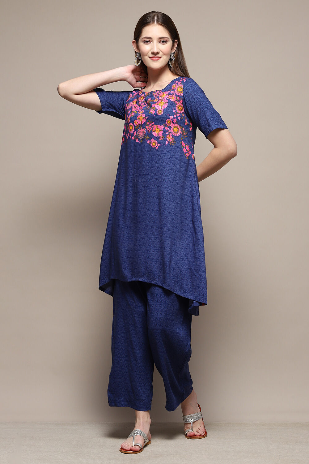 Indigo Rayon Asymmetric Kurta Palazzo 2 Piece Set image number 0