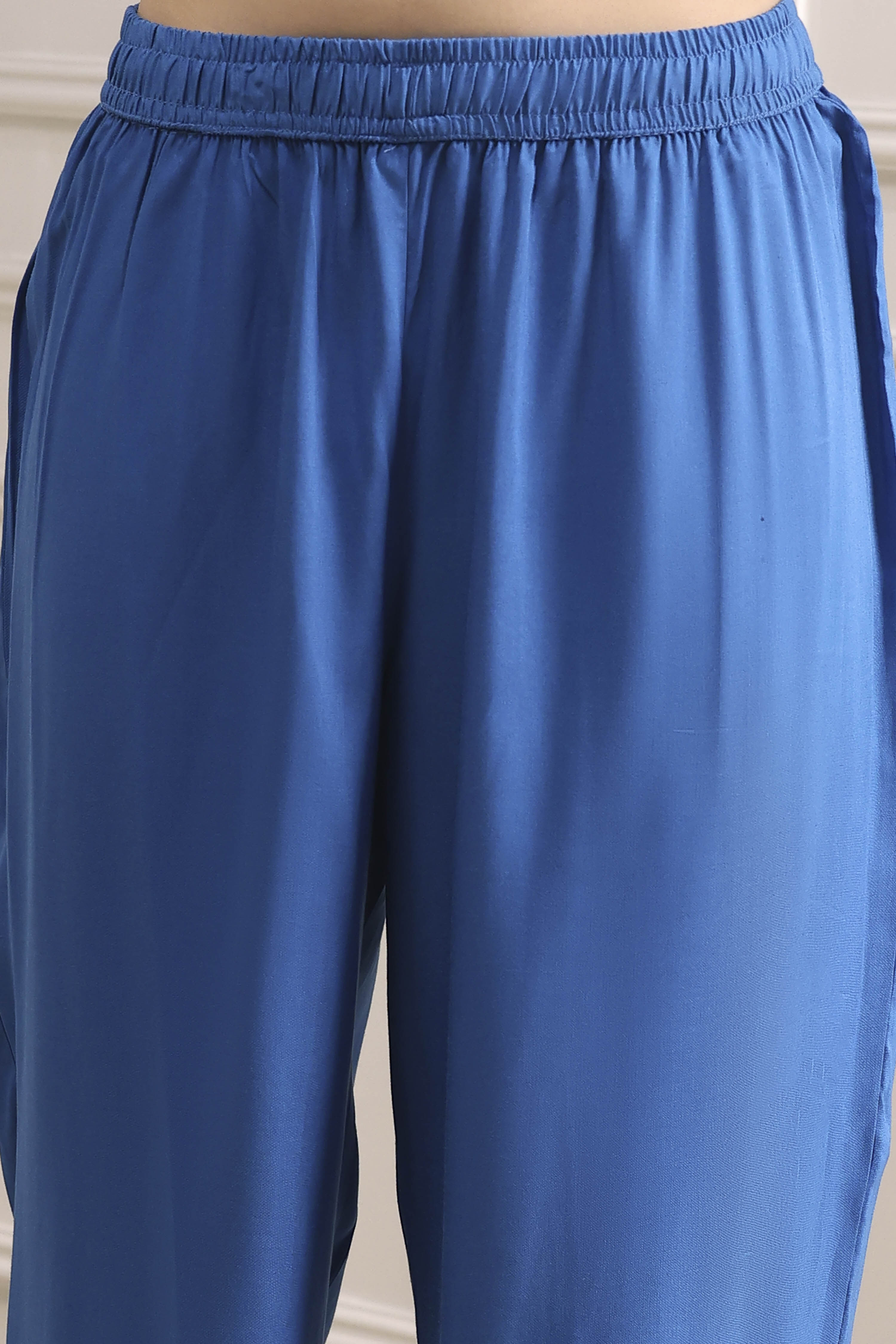 Turquoise Printed Straight Suit Set image number 2