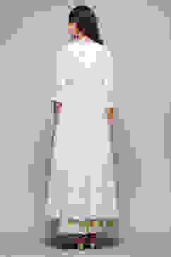 Off White Cotton Anarkali Lehenga Set image number 5