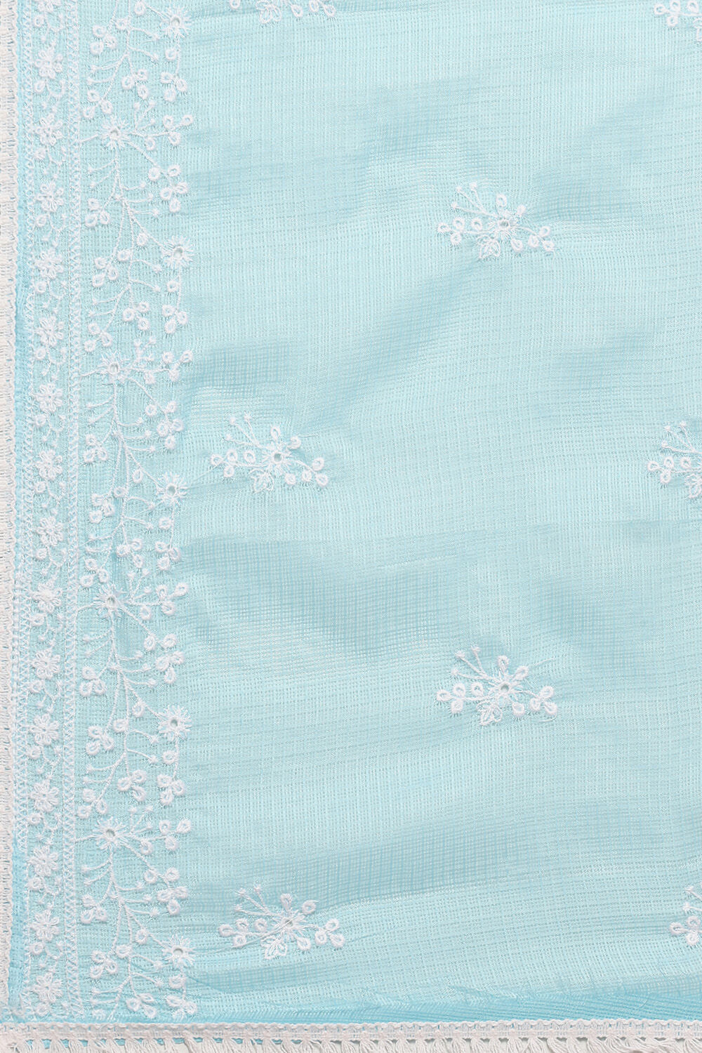 Turquoise Cotton Blend Unstitched Suit Set image number 3