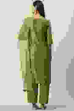 Mehandi Viscose Blend Straight Suit set image number 4