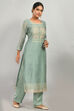 Green Cotton Blend Hand Embroidered Unstitched Suit Set image number 4