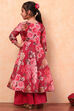 White and Pink Floral Printed Flared Festive Suit Set image number 4
