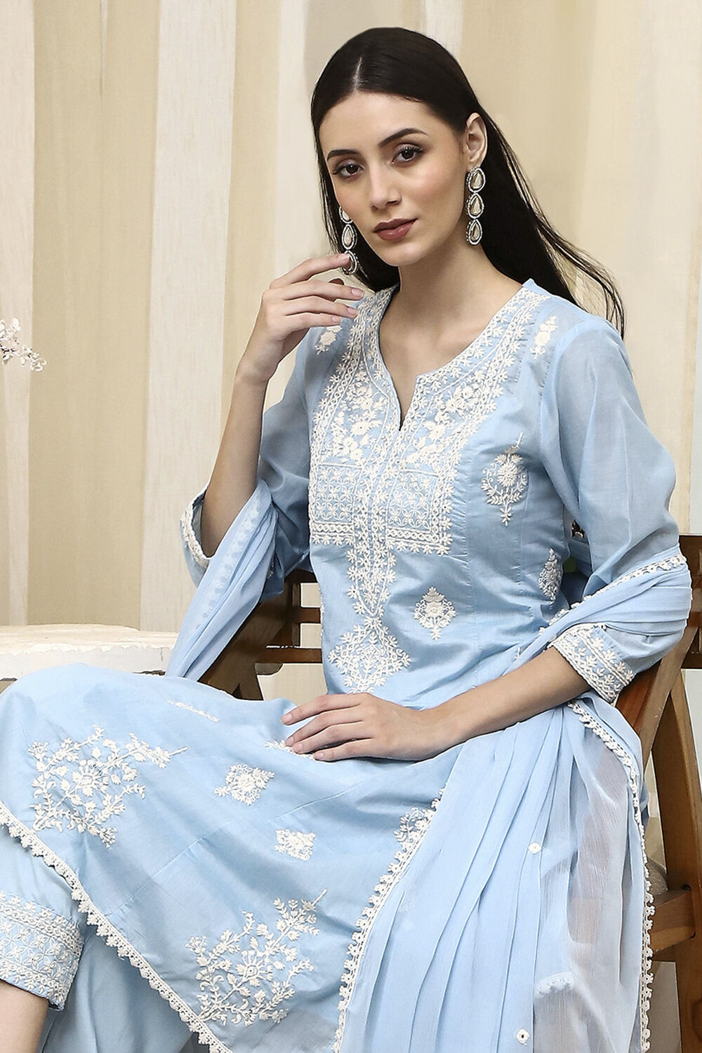 Blue Embroidered Kalidar Suit Set image number 0