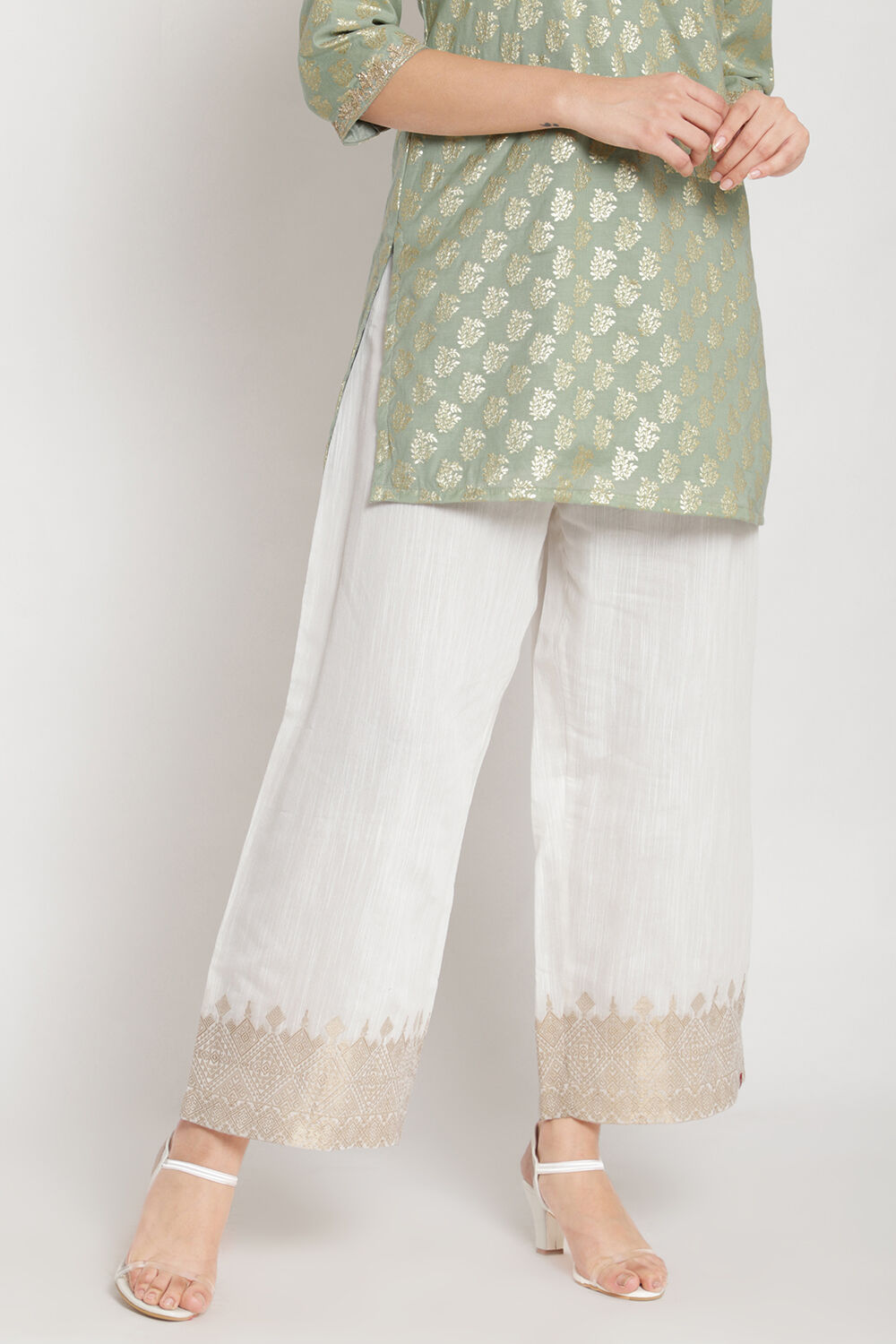 Off White Art Silk Palazzo image number 4