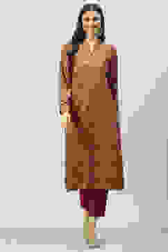 Orange Acrylic Straight Printed Kurta image number 0