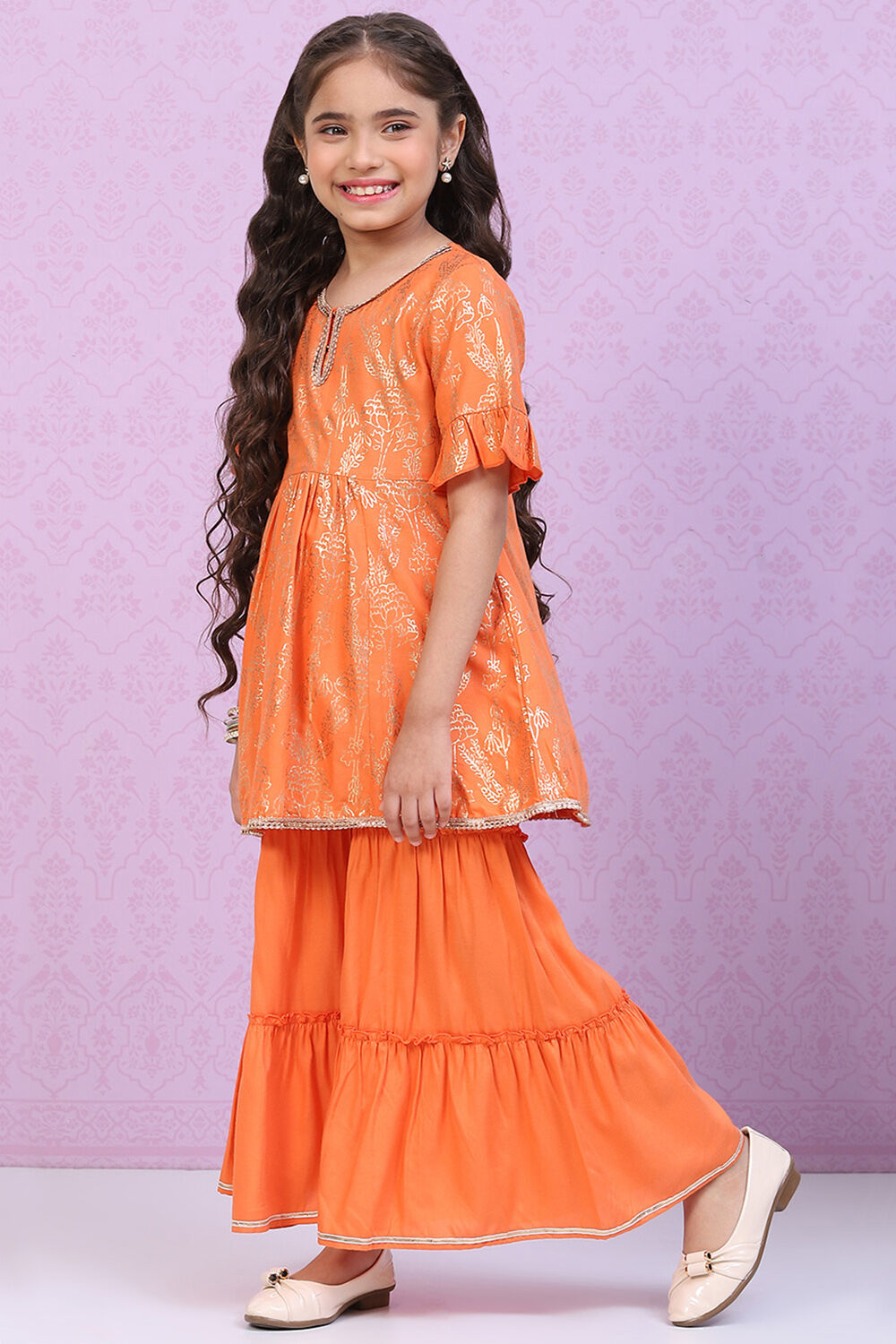 Berry Pink Rayon Flared Printed Kurta Set image number 3