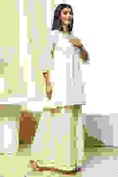 Off-White Embroidered Kalidar Suit Set image number 6