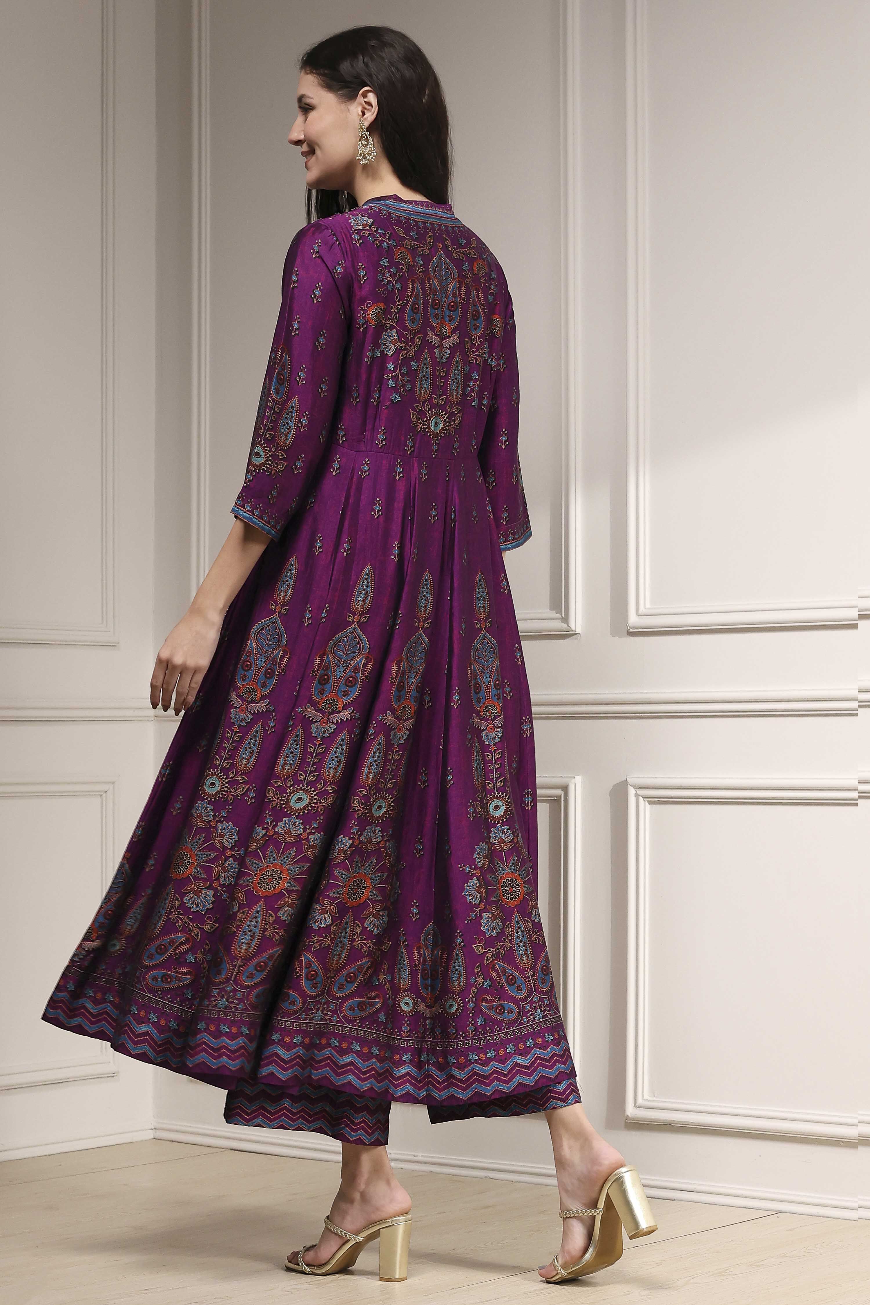 Purple Printed Anarkali Suit Set image number 4