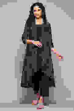 Carbon Black LIVA Straight Printed Suit Set image number 6