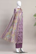 Blue Cotton Printed Embroidered Unstitched Suit Set image number 4
