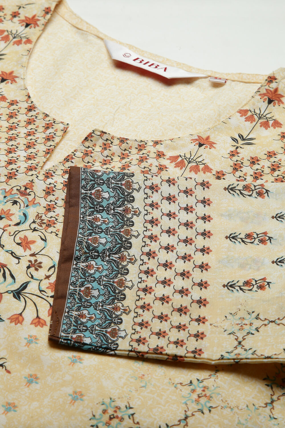 Beige Cotton Straight Kurta Palazzo Suit Set image number 1