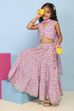 Lilac Cotton Printed Straight Lehenga Set image number 0