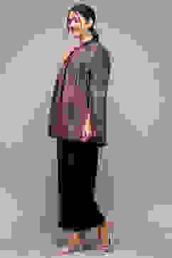 Black Poly Jacquard Flared Yarndyed Kurta image number 3