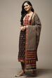 Black Cotton Hand Block Print Unstitched Suit Set image number 4