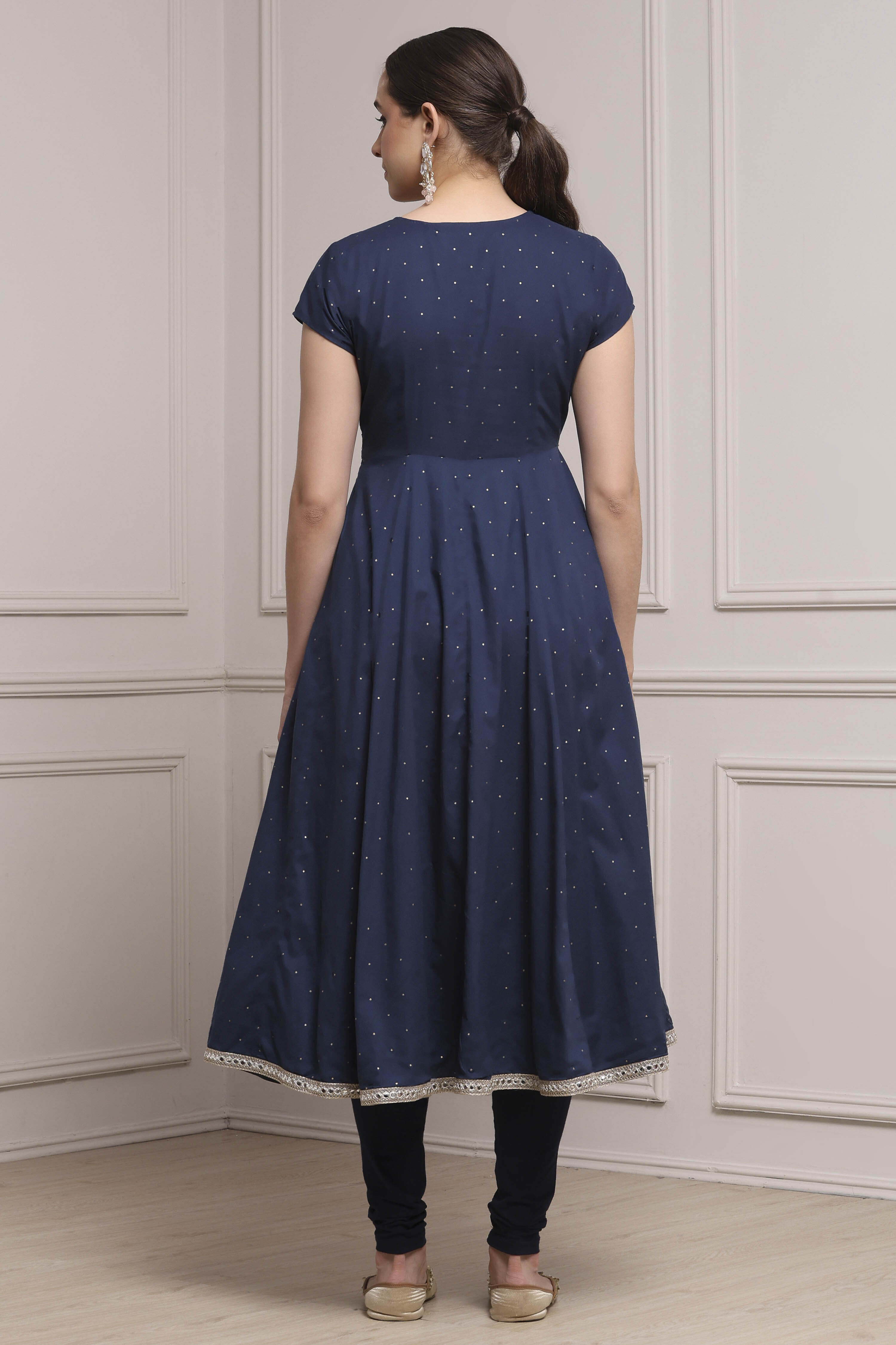 Blue Cotton Flared Suit Set image number 3