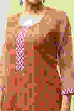 Coral Cotton Hand Block Print Unstitched Suit Set image number 3