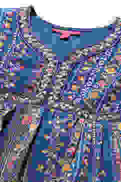 Blue Polyester Gathered Printed Suit Set image number 1