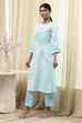 Turquoise Floral Printed Straight Kurta Set image number 3