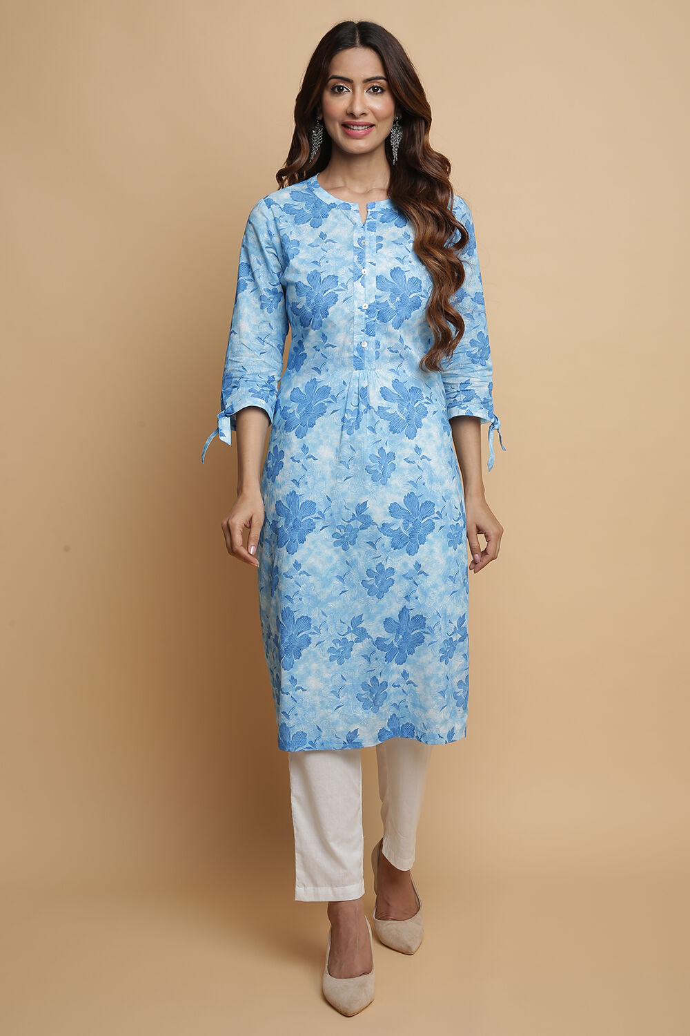 Blue Cotton Straight Kurta Pant Suit Set image number 6
