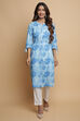 Blue Cotton Straight Kurta Pant Suit Set image number 6