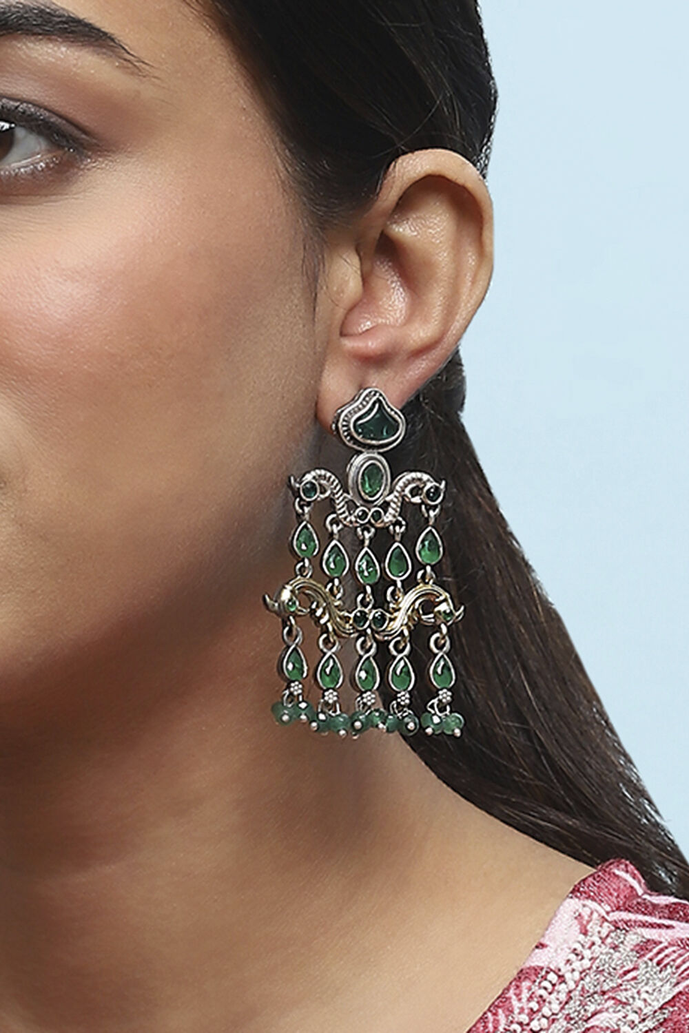 Green Stone Statement Earrings image number 3