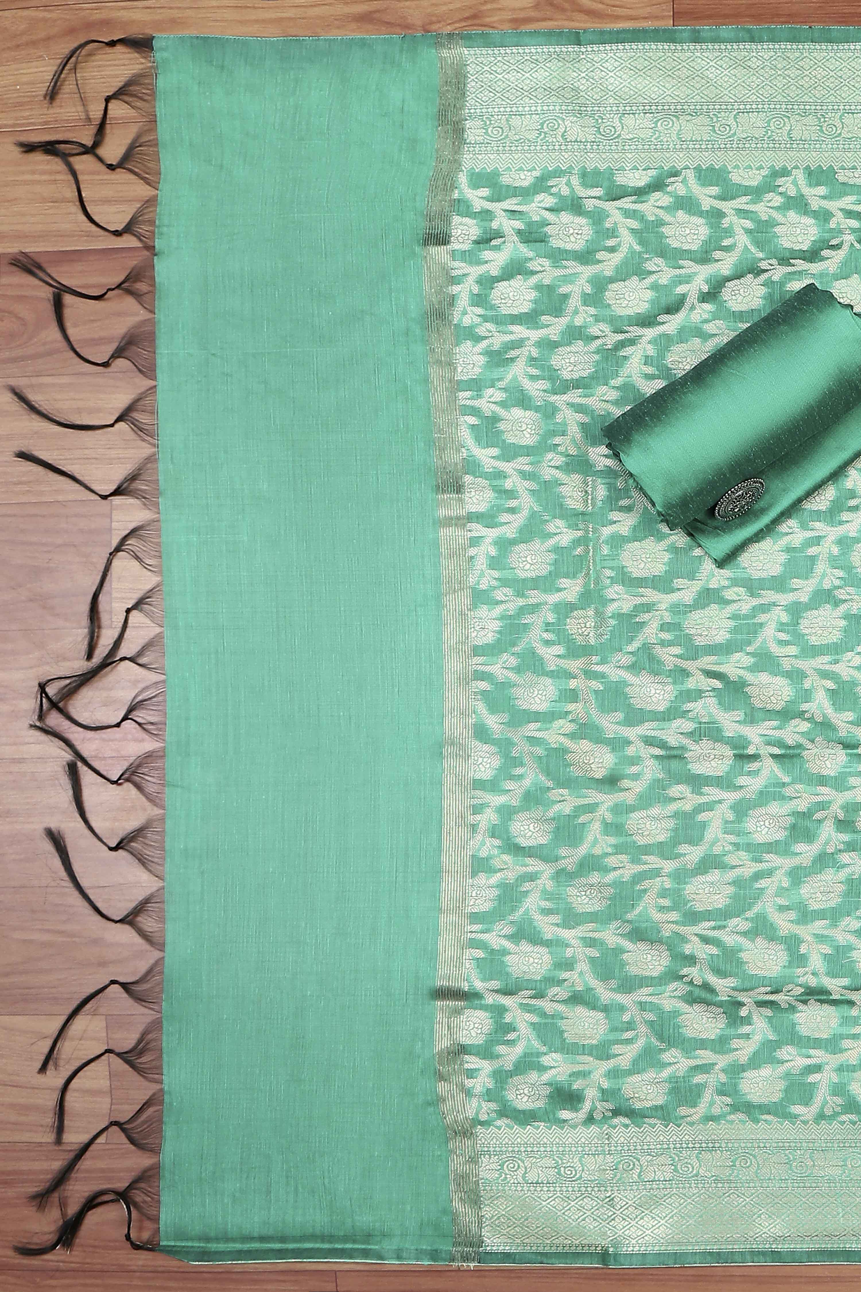 Green Cotton Printed Embroidered Unstitched Suit Set image number 3