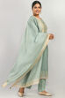 Green Cotton Blend Hand Embroidered Unstitched Suit Set image number 2