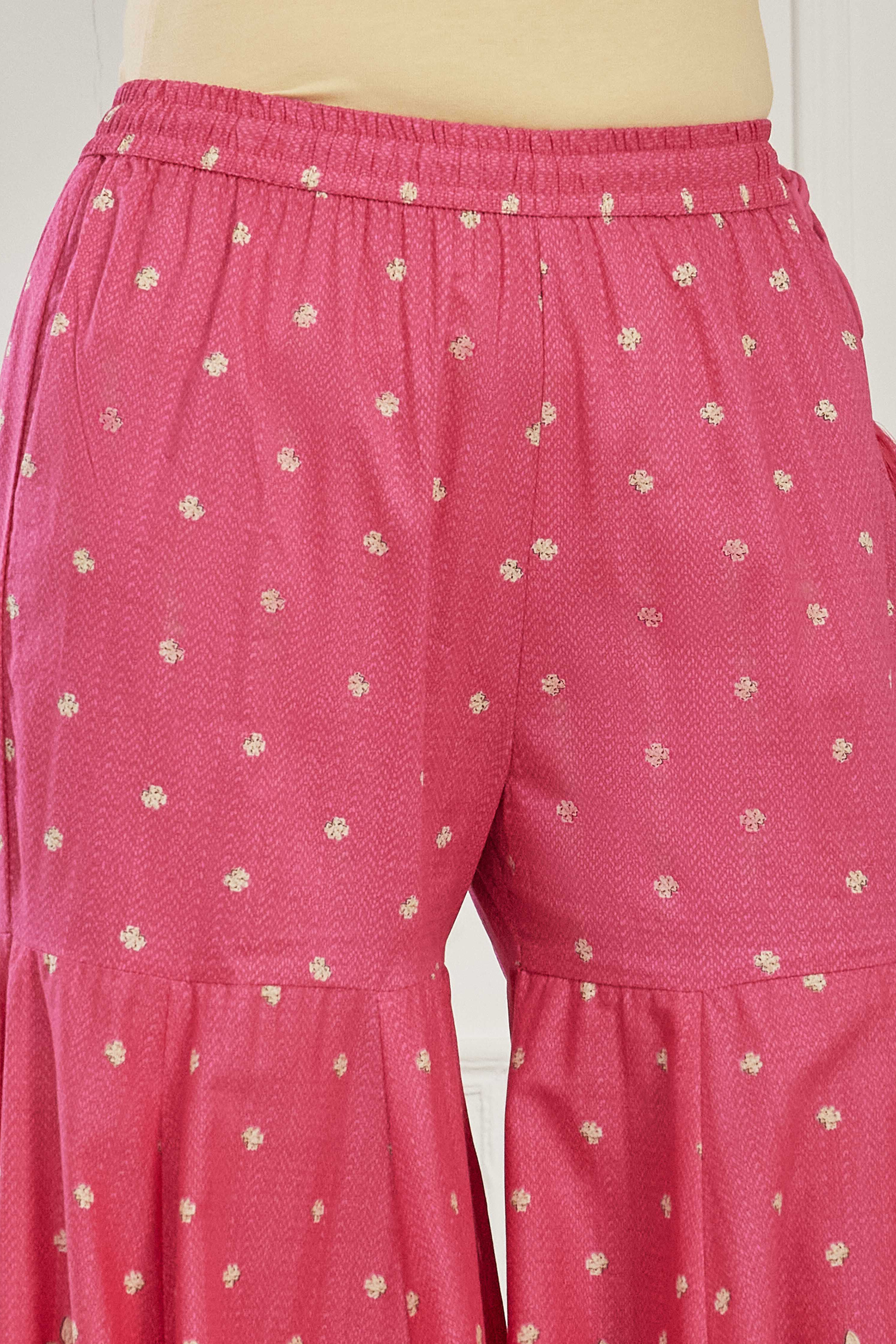 Pink Cotton Floral Embroidered Garara Kurta Set image number 2