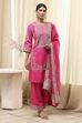 Fuchsia Cotton Silk Straight Suit Set image number 0