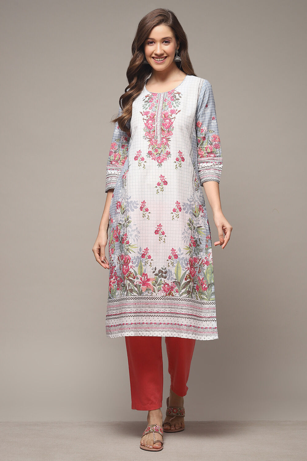 Yellow LIVA Straight Printed Kurta image number 1