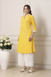 Yellow Cotton Solid Straight Kurta image number 2