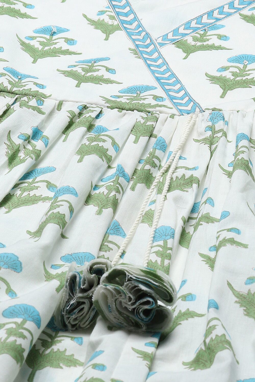 White Printed Cotton Flared Kurta With Straight Palazzo image number 1