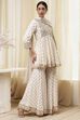 Ivory Georgette Embroidered Peplum Suit Set image number 8