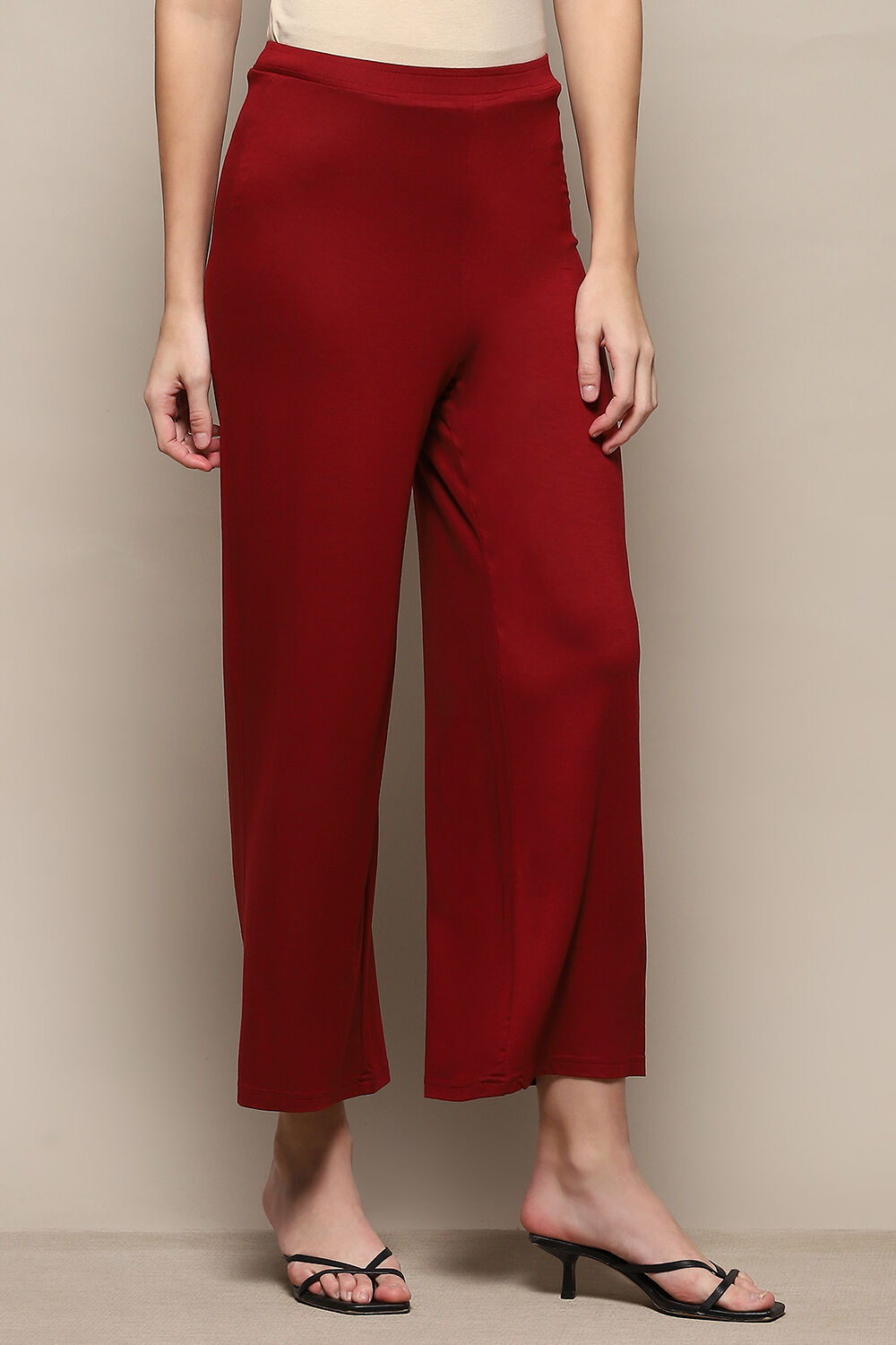 Beige Viscose Blend Solid Palazzo image number 3