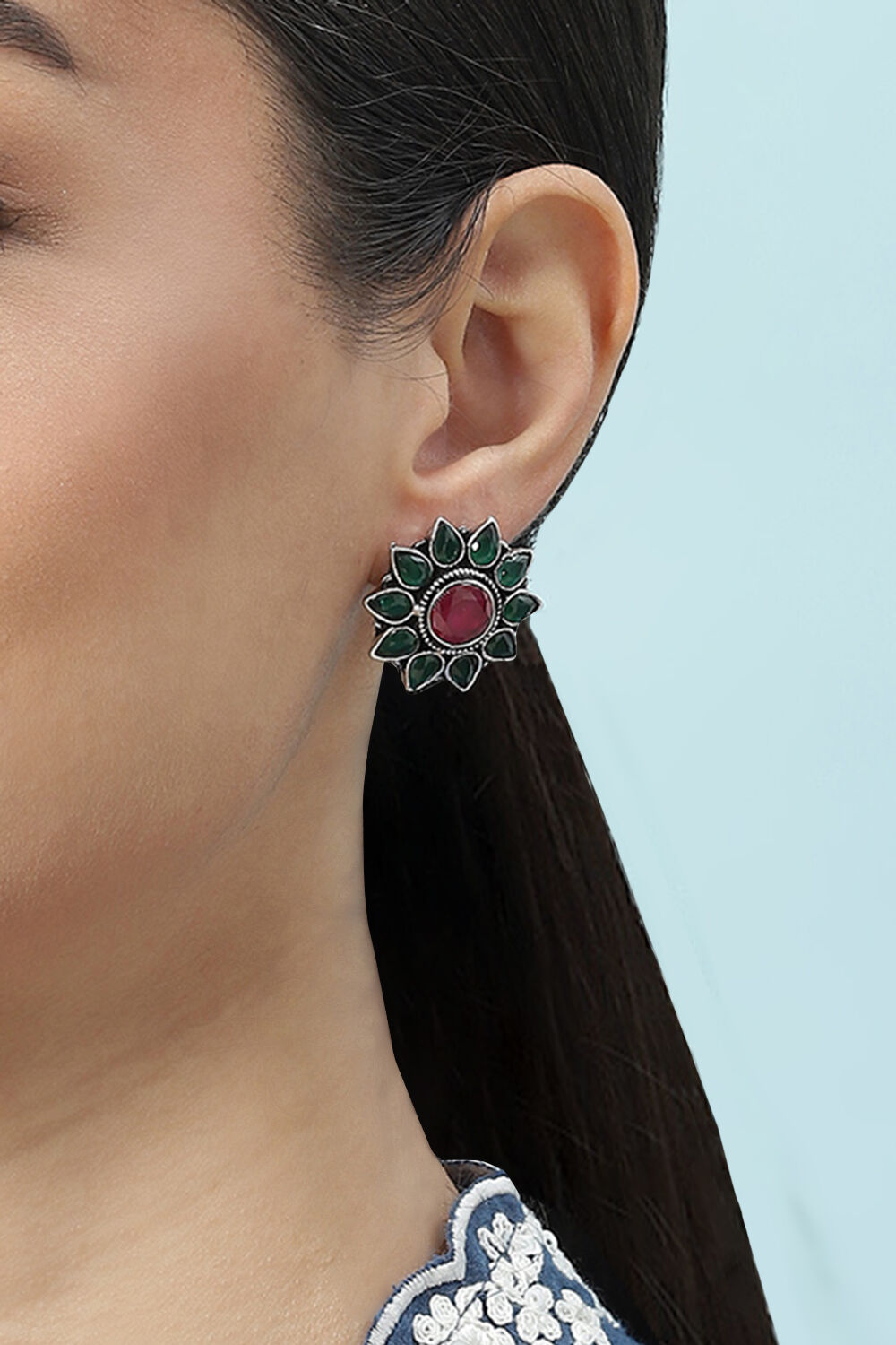 Green Pink Brass Earrings image number 1