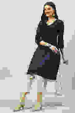 Indigo Rayon A-Line Solid Dress image number 4