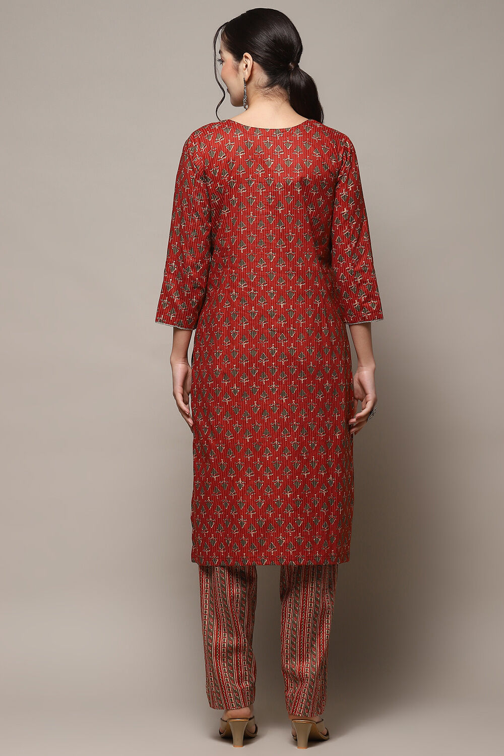 Red Cotton Unstitched Suit set image number 6