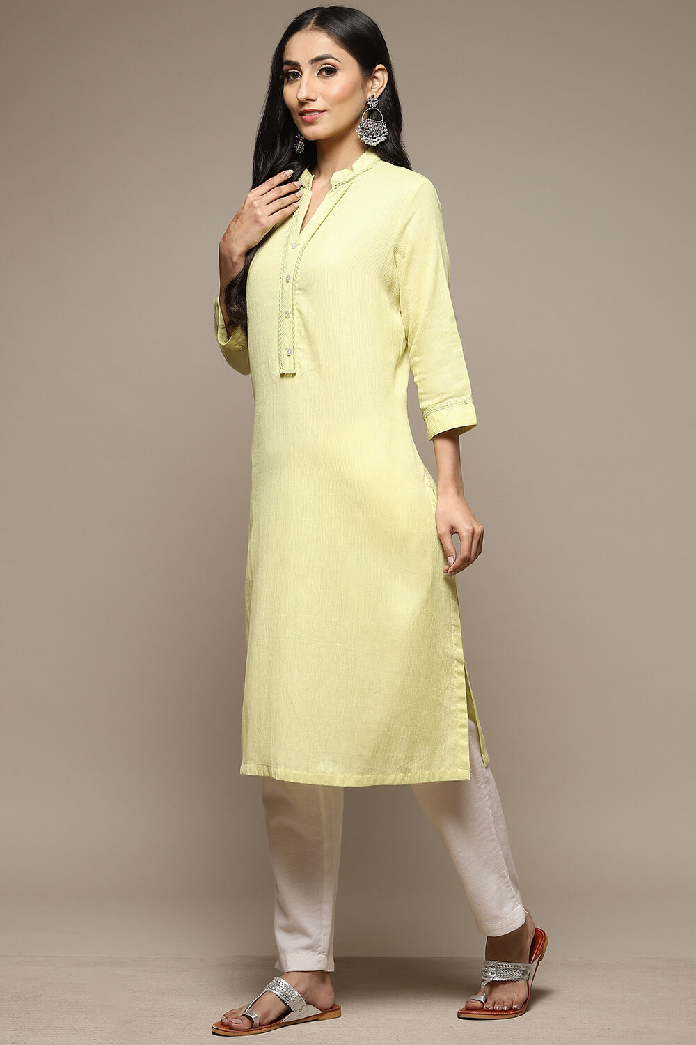 Blue Cotton Blend Straight Yarndyed Kurta image number 5