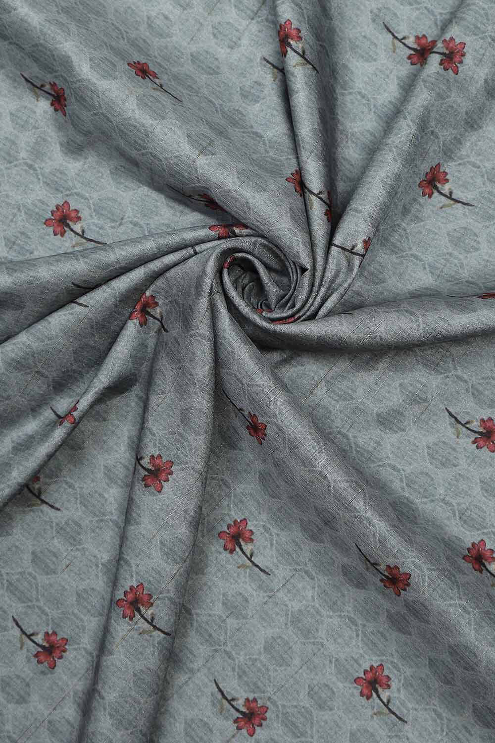 Grey Silk Tussar Handloom Unstitched Suit Set image number 2