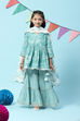 Sea Green Cotton Flared Kurta Garara Suit Set image number 0