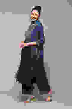 Teal LIVA Gathered Kurta Palazzo Suit Set image number 5