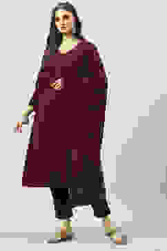 Maroon Acrylic Straight Suit Set image number 0